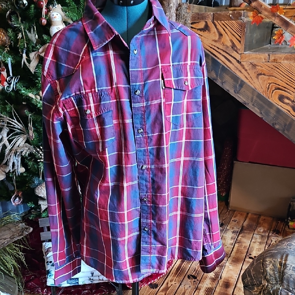 Levi's Burgundy and Blue Plaid Button-Down Shirt